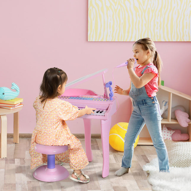 Mini Electronic Piano with Stool and Microphone - Pink