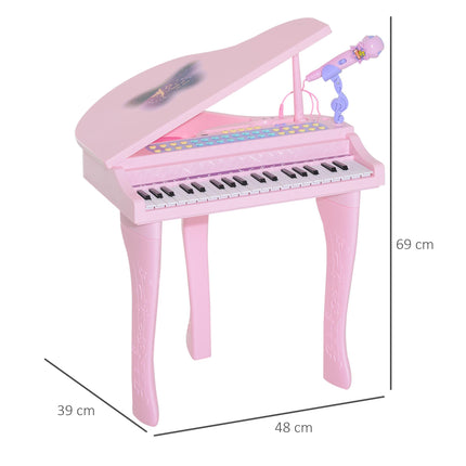 Mini Electronic Piano with Stool and Microphone - Pink