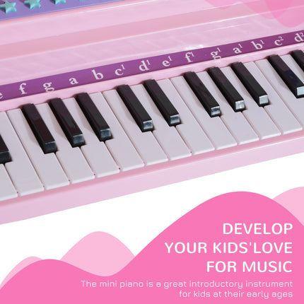Mini Electronic Piano with Stool and Microphone - Pink