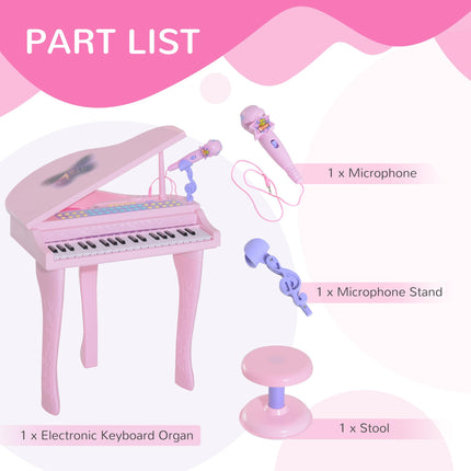 Mini Electronic Piano with Stool and Microphone - Pink