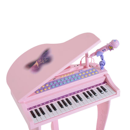 Mini Electronic Piano with Stool and Microphone - Pink
