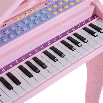 Mini Electronic Piano with Stool and Microphone - Pink