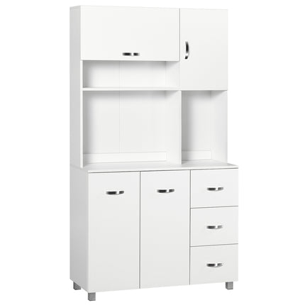 Freestanding Kitchen Storage Unit with Cupboards, Drawers & Open Shelves - White