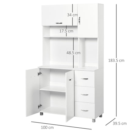 Freestanding Kitchen Storage Unit with Cupboards, Drawers & Open Shelves - White