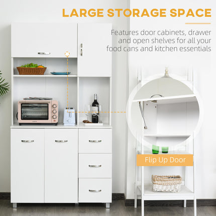 Freestanding Kitchen Storage Unit with Cupboards, Drawers & Open Shelves - White
