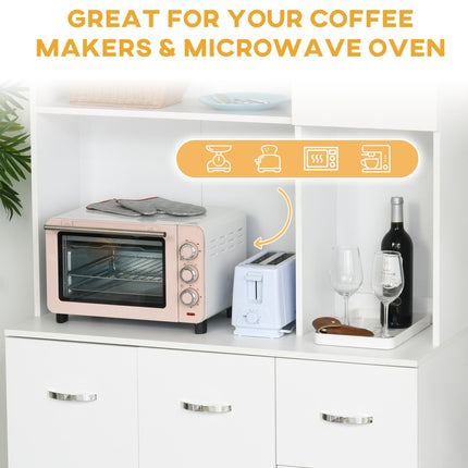 Freestanding Kitchen Storage Unit with Cupboards, Drawers & Open Shelves - White