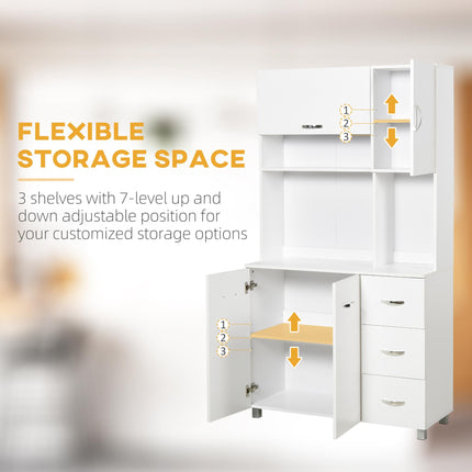 Freestanding Kitchen Storage Unit with Cupboards, Drawers & Open Shelves - White