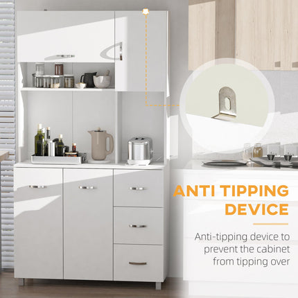 Freestanding Kitchen Storage Unit with Cupboards, Drawers & Open Shelves - White