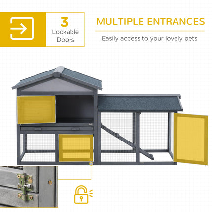 Wooden Double Tier Rabbit Guinea Pig Hutch with Water Resistant Roof and Ramp 147x54x84 cm - Grey