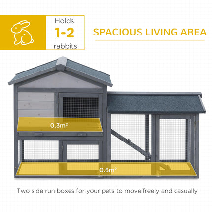 Wooden Double Tier Rabbit Guinea Pig Hutch with Water Resistant Roof and Ramp 147x54x84 cm - Grey