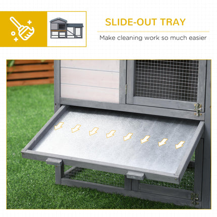 Wooden Double Tier Rabbit Guinea Pig Hutch with Water Resistant Roof and Ramp 147x54x84 cm - Grey