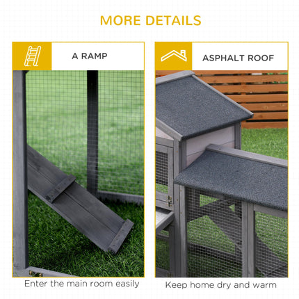 Wooden Double Tier Rabbit Guinea Pig Hutch with Water Resistant Roof and Ramp 147x54x84 cm - Grey