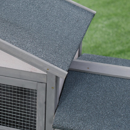 Wooden Double Tier Rabbit Guinea Pig Hutch with Water Resistant Roof and Ramp 147x54x84 cm - Grey