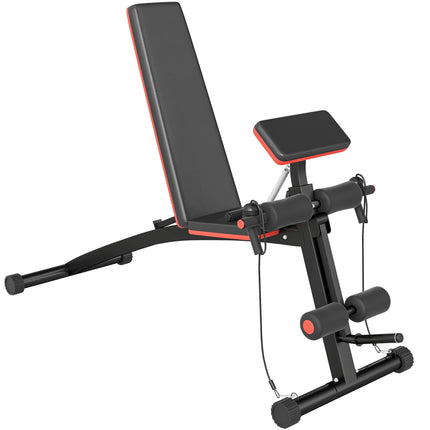 Foldable Adjustable Dumbbell Weight Lifting Sit Up Ab Bench for Home Gym Training - Black Red