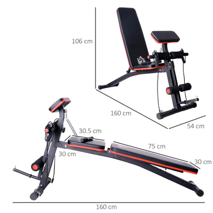 Foldable Adjustable Dumbbell Weight Lifting Sit Up Ab Bench for Home Gym Training - Black Red
