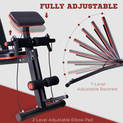 Foldable Adjustable Dumbbell Weight Lifting Sit Up Ab Bench for Home Gym Training - Black Red