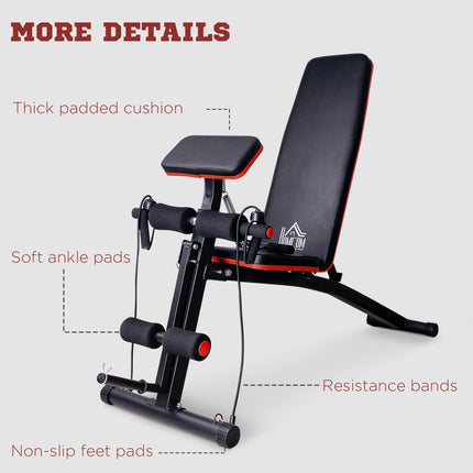 Foldable Adjustable Dumbbell Weight Lifting Sit Up Ab Bench for Home Gym Training - Black Red
