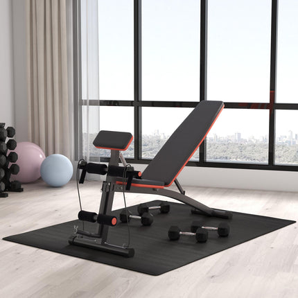 Foldable Adjustable Dumbbell Weight Lifting Sit Up Ab Bench for Home Gym Training - Black Red