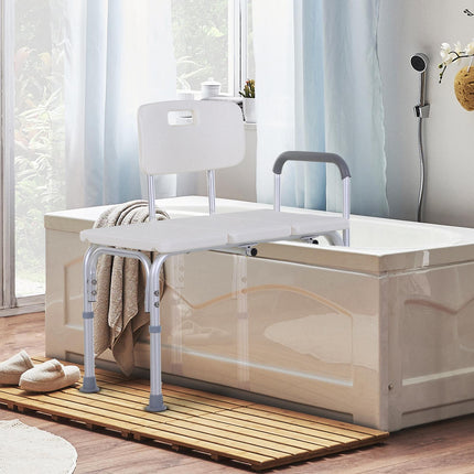 Height Adjustable Shower Chair with Armrest, Backrest & Non-Slip Bath Transfer Bench 300 lbs Capacity - White