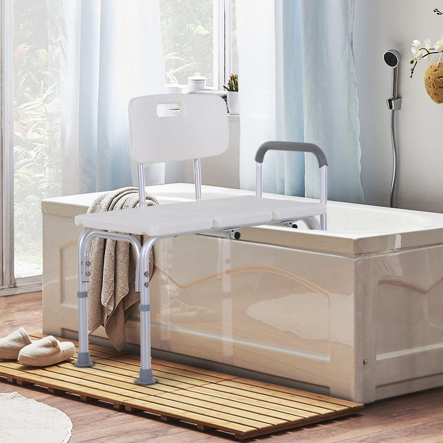 Height Adjustable Shower Chair with Armrest, Backrest & Non-Slip Bath Transfer Bench 300 lbs Capacity - White