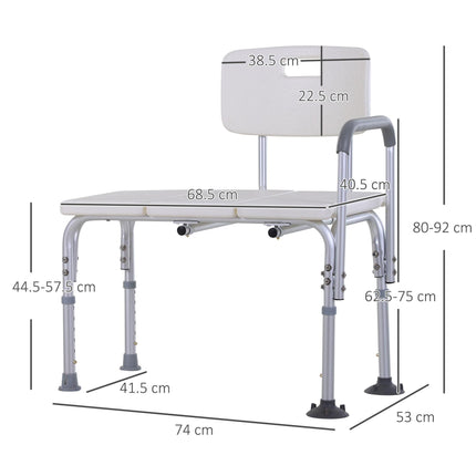 Height Adjustable Shower Chair with Armrest, Backrest & Non-Slip Bath Transfer Bench 300 lbs Capacity - White