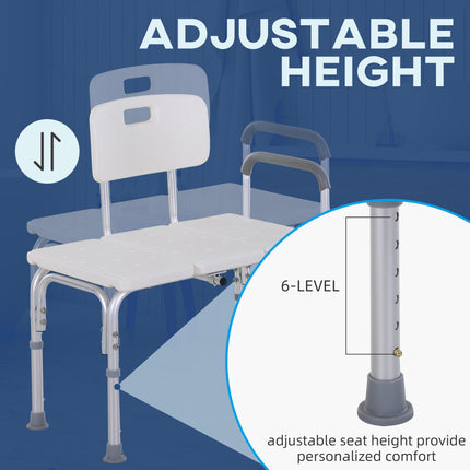 Height Adjustable Shower Chair with Armrest, Backrest & Non-Slip Bath Transfer Bench 300 lbs Capacity - White
