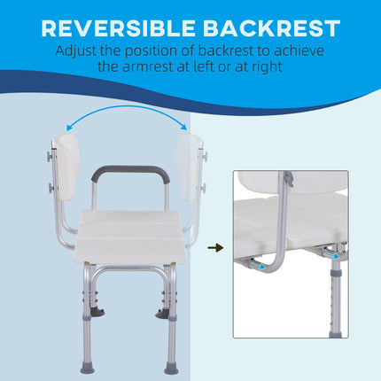 Height Adjustable Shower Chair with Armrest, Backrest & Non-Slip Bath Transfer Bench 300 lbs Capacity - White