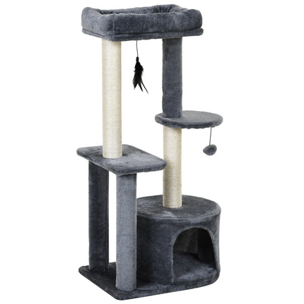 100cm Indoor Cat Tree with Perch House, Scratching Post & Play Ball - Grey and White