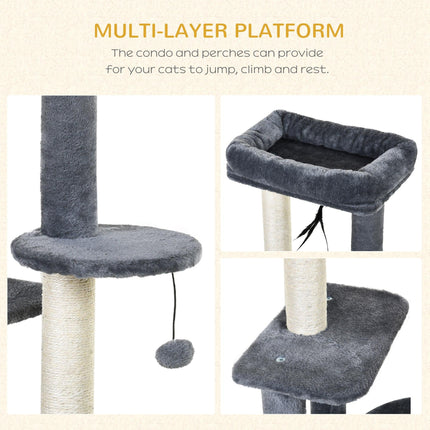 100cm Indoor Cat Tree with Perch House, Scratching Post & Play Ball - Grey and White
