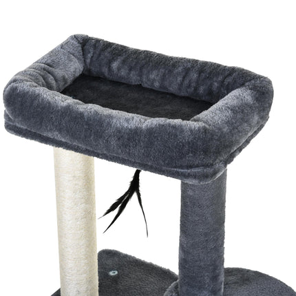 100cm Indoor Cat Tree with Perch House, Scratching Post & Play Ball - Grey and White