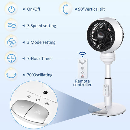 28'' Air Circulator Fan with 3 Speeds, 3 Modes, 70° Oscillation, 90° Tilt, Height Adjustable & Remote - Black & White