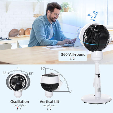 28'' Air Circulator Fan with 3 Speeds, 3 Modes, 70° Oscillation, 90° Tilt, Height Adjustable & Remote - Black & White