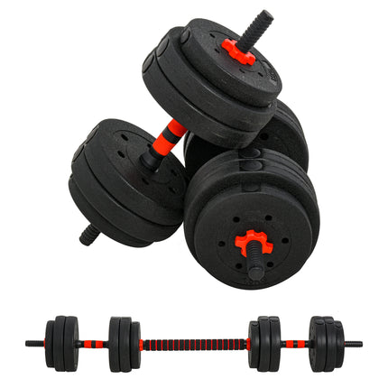 25kg Adjustable 2-in-1 Dumbbell and Barbell Set - Black