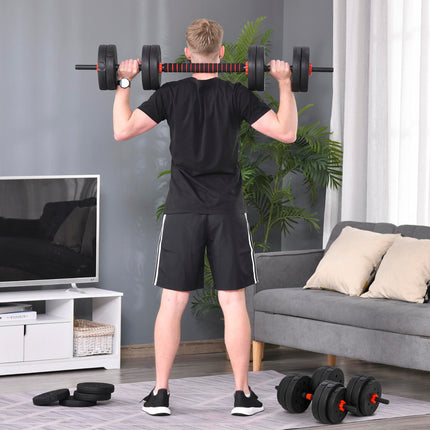 25kg Adjustable 2-in-1 Dumbbell and Barbell Set - Black