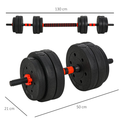 25kg Adjustable 2-in-1 Dumbbell and Barbell Set - Black