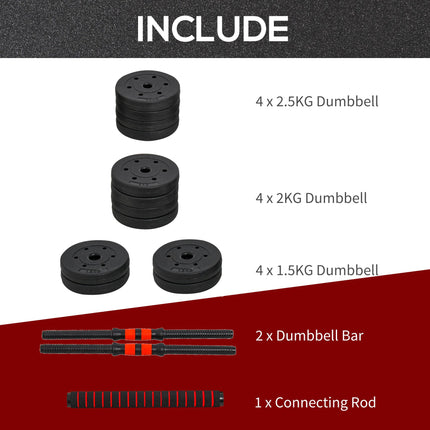 25kg Adjustable 2-in-1 Dumbbell and Barbell Set - Black