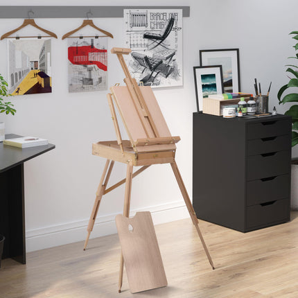 Wooden Art Easel Tripod with Folding Drawing Board Portable Lightweight - Natural Wood