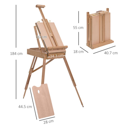 Wooden Art Easel Tripod with Folding Drawing Board Portable Lightweight - Natural Wood