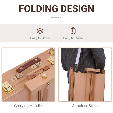 Wooden Art Easel Tripod with Folding Drawing Board Portable Lightweight - Natural Wood