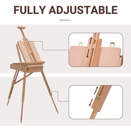 Wooden Art Easel Tripod with Folding Drawing Board Portable Lightweight - Natural Wood