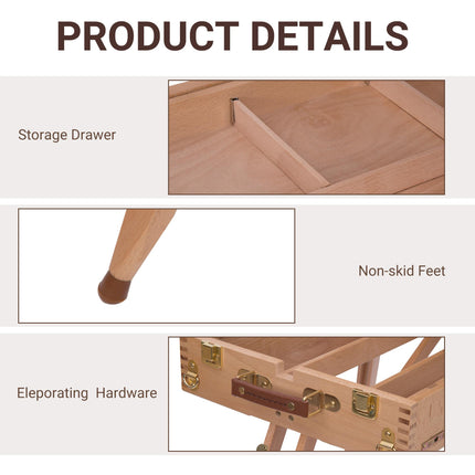 Wooden Art Easel Tripod with Folding Drawing Board Portable Lightweight - Natural Wood