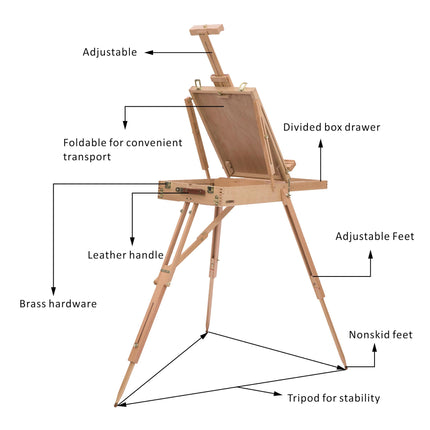 Wooden Art Easel Tripod with Folding Drawing Board Portable Lightweight - Natural Wood