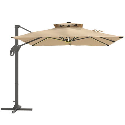 3 x 3(m) Aluminium Sun Square Canopy Top with Adjustable Pole Angle, Khaki