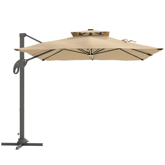 3 x 3(m) Aluminium Sun Square Canopy Top with Adjustable Pole Angle, Khaki