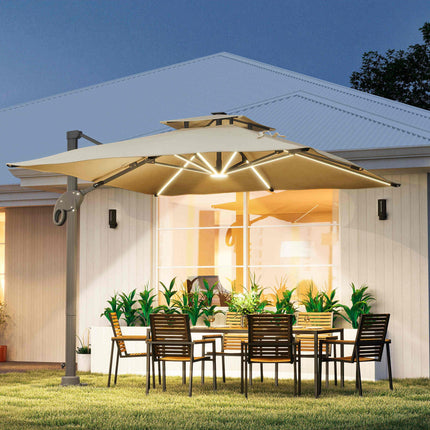 3 x 3(m) Aluminium Sun Square Canopy Top with Adjustable Pole Angle, Khaki