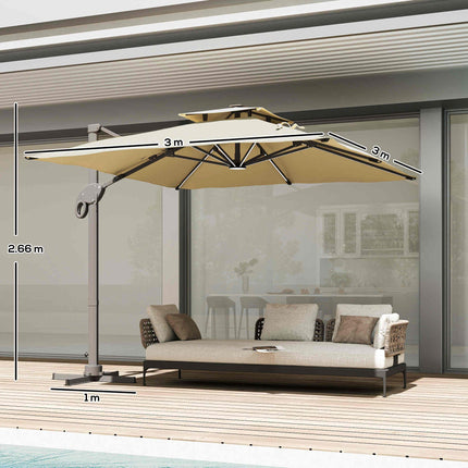 3 x 3(m) Aluminium Sun Square Canopy Top with Adjustable Pole Angle, Khaki