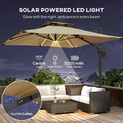 3 x 3(m) Aluminium Sun Square Canopy Top with Adjustable Pole Angle, Khaki