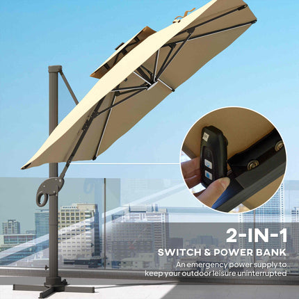 3 x 3(m) Aluminium Sun Square Canopy Top with Adjustable Pole Angle, Khaki
