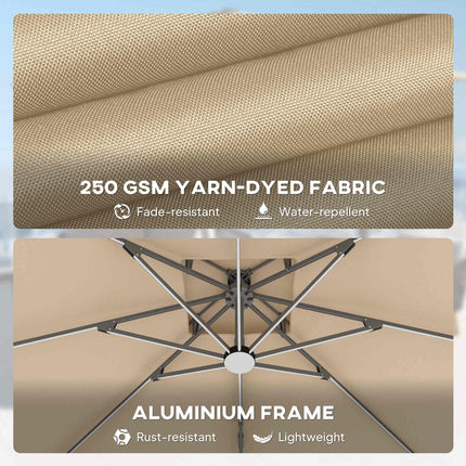 3 x 3(m) Aluminium Sun Square Canopy Top with Adjustable Pole Angle, Khaki