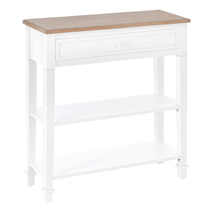 Console Table Hallway Side Desk with Drawer and Shelves Oak Tone Worktop - White